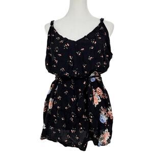 Torrid Floral Peplum Blouse Women Size 2 Black Boho Tie Waist Sleeveless Top